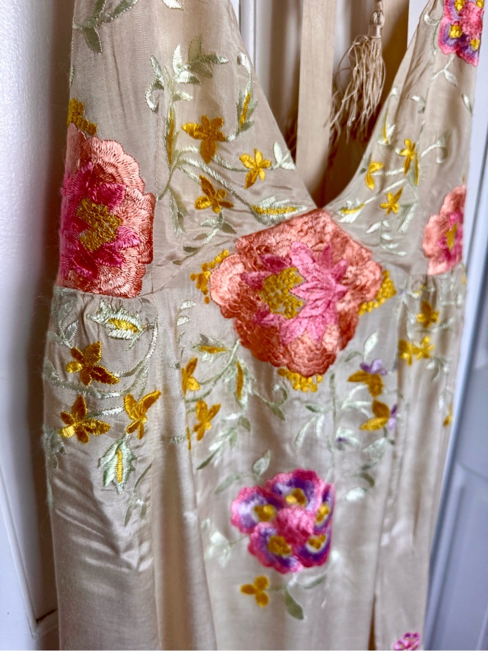 Free People Cream Floral Embroidered V-Neck Slip Dress - Picture 14 of 16